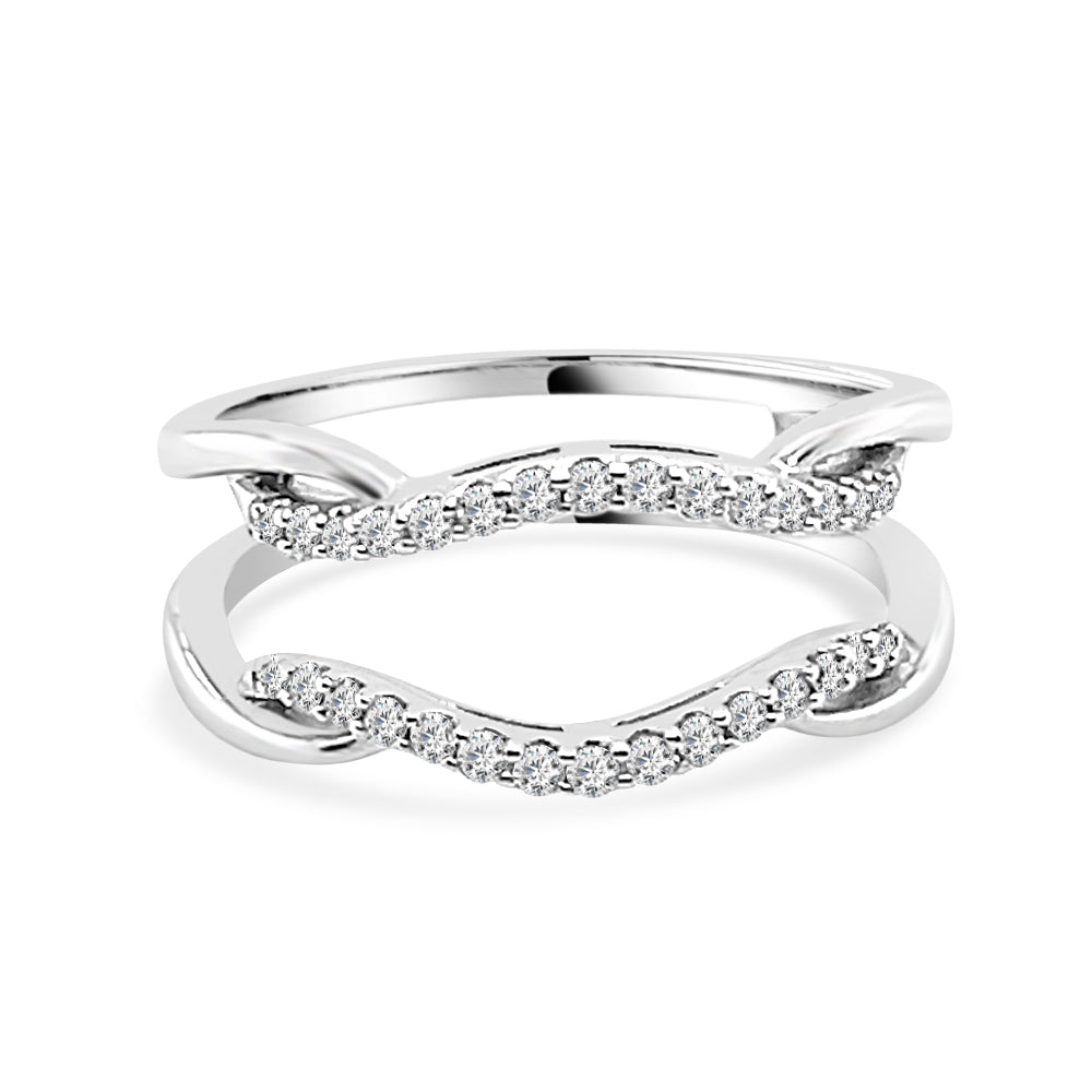 Round Natural Diamond Wedding Band with Bowed Diamond Ring Guard in 14 Karat White Gold - 0.20ct