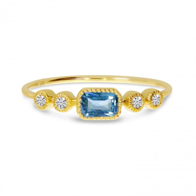 Emerald Milgrain Blue Topaz Ring in 14 Karat Yellow Gold - 0.25 Carat