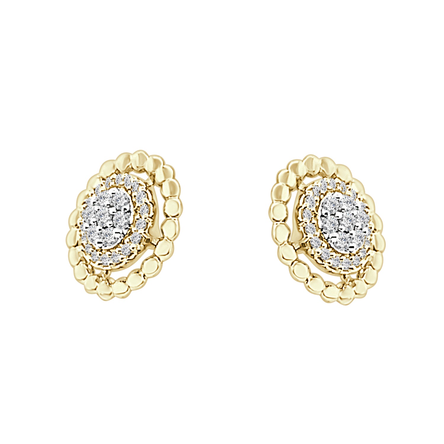 10K Yellow Gold Cluster Beaded Halo Earrings with 0.20 ct Natural Diamond