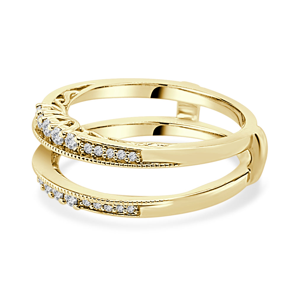 14K Yellow Gold Diamond Wedding Band with Milgrain Detail - Round Shape