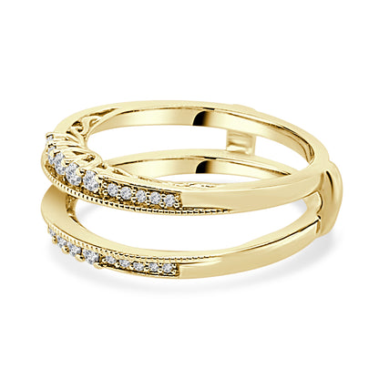 14K Yellow Gold Diamond Wedding Band with Milgrain Detail - Round Shape