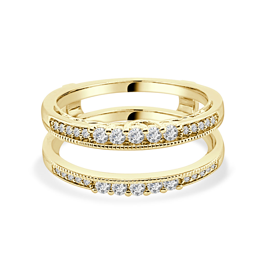 14K Yellow Gold Diamond Wedding Band with Milgrain Detail - Round Shape