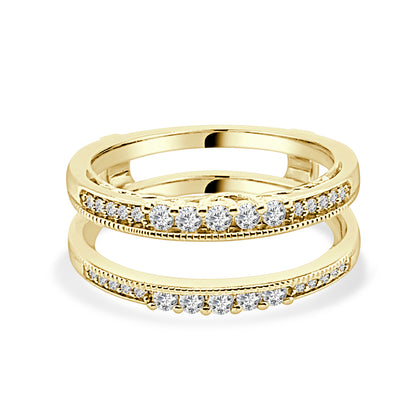 14K Yellow Gold Diamond Wedding Band with Milgrain Detail - Round Shape