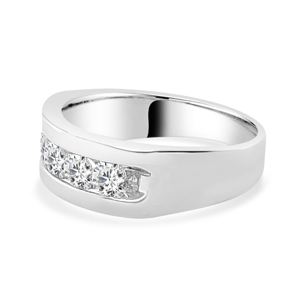 14K White Gold Channel Set Round Diamond Wedding Band - 1.01 ct