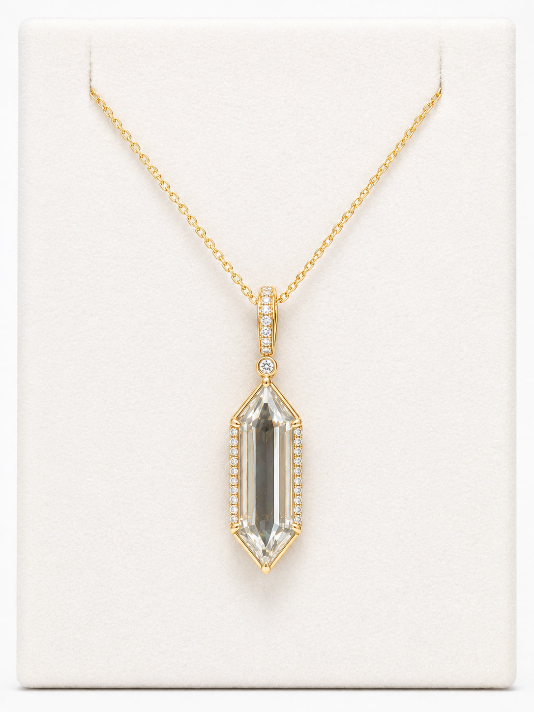 10K Yellow Gold Necklace with 16x6mm Hexagram Pendant and 0.1 Carat Natural Diamond by Ashi Diamonds