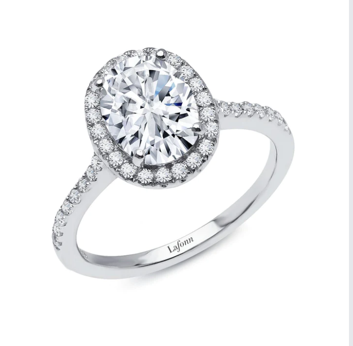 Oval Halo Lassaire Ring in Platinum Coated Sterling Silver - 2.26 ct