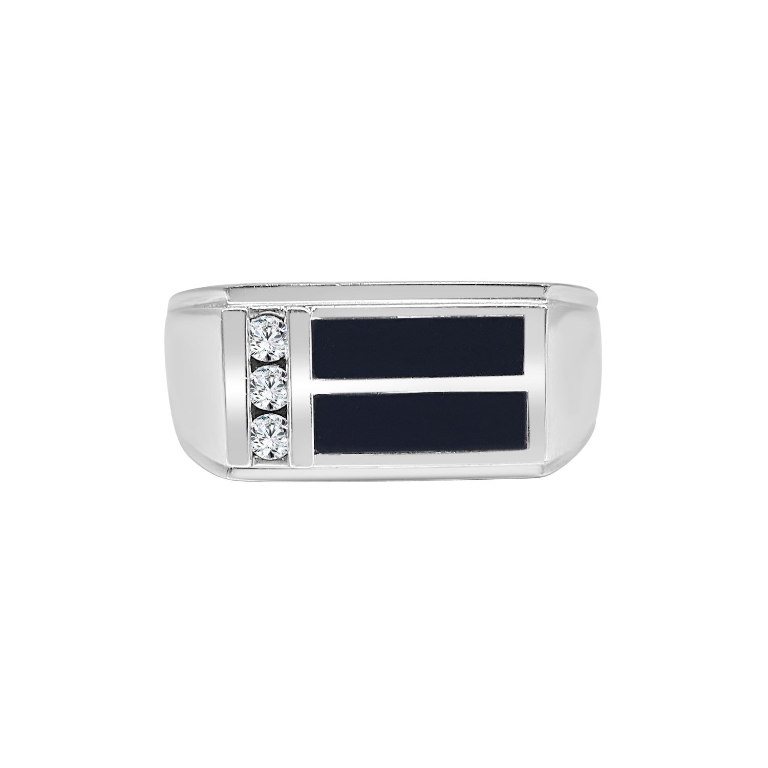 Enamel Rectangular Top Diamond Ring in 14K White Gold - 0.12 Carat