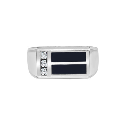 Enamel Rectangular Top Diamond Ring in 14K White Gold - 0.12 Carat