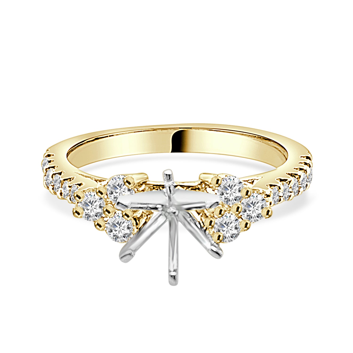 14K Yellow Gold Three Stone Diamond Engagement Mounting with Side Accents (0.50 ct)
