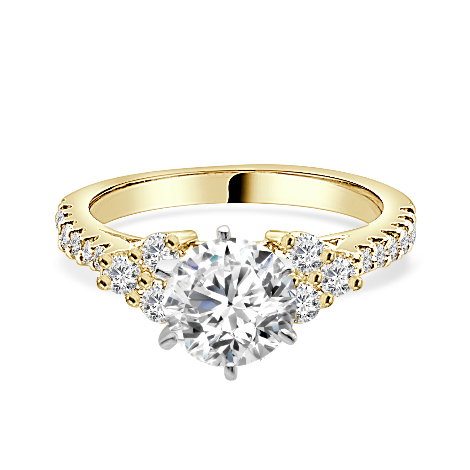 14K Yellow Gold Three Stone Diamond Engagement Mounting with Side Accents (0.50 ct)