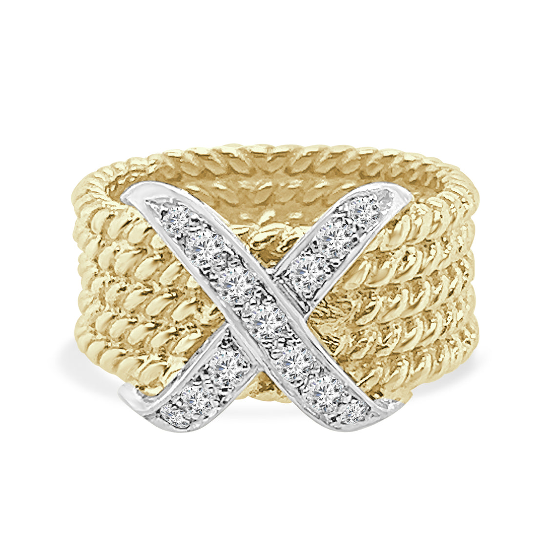 18K Yellow Gold Woven Diamond X Ring with 0.50ct Natural Diamonds