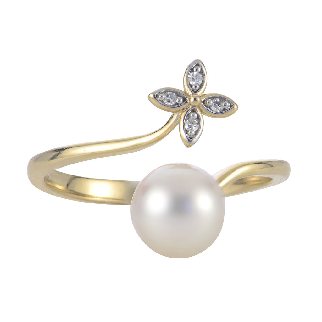 7-7.5mm AA Bypass Pearl Ring in 14 Karat Yellow Gold