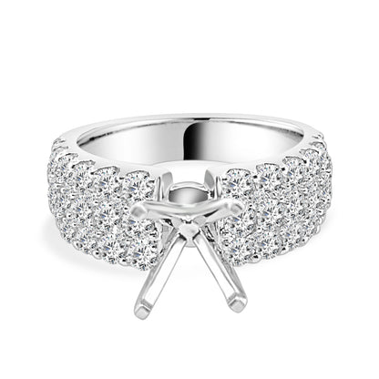 Triple Row 14K White Gold Natural Diamond Engagement Mounting - 2.00 Carat