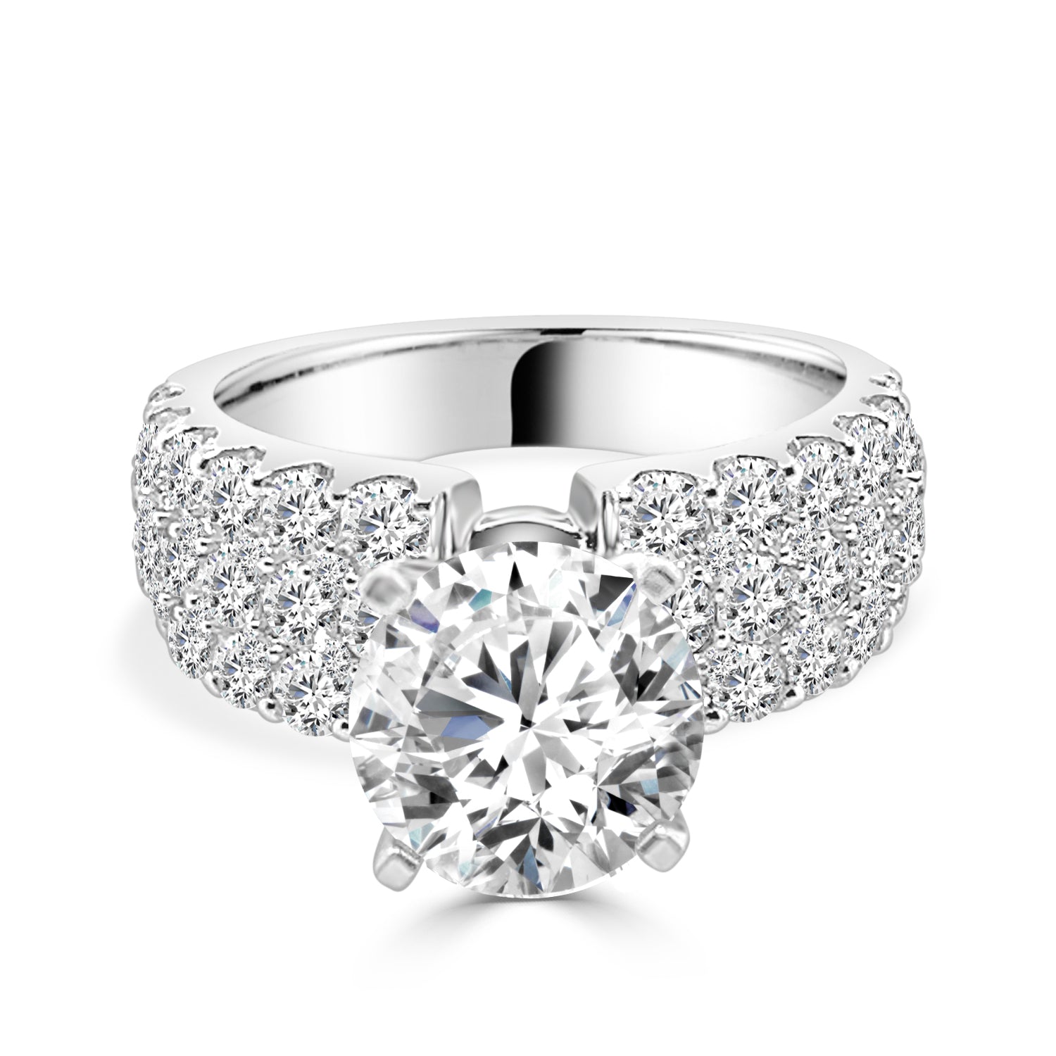Triple Row 14K White Gold Natural Diamond Engagement Mounting - 2.00 Carat
