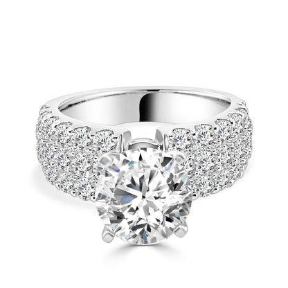 Triple Row 14K White Gold Natural Diamond Engagement Mounting - 2.00 Carat