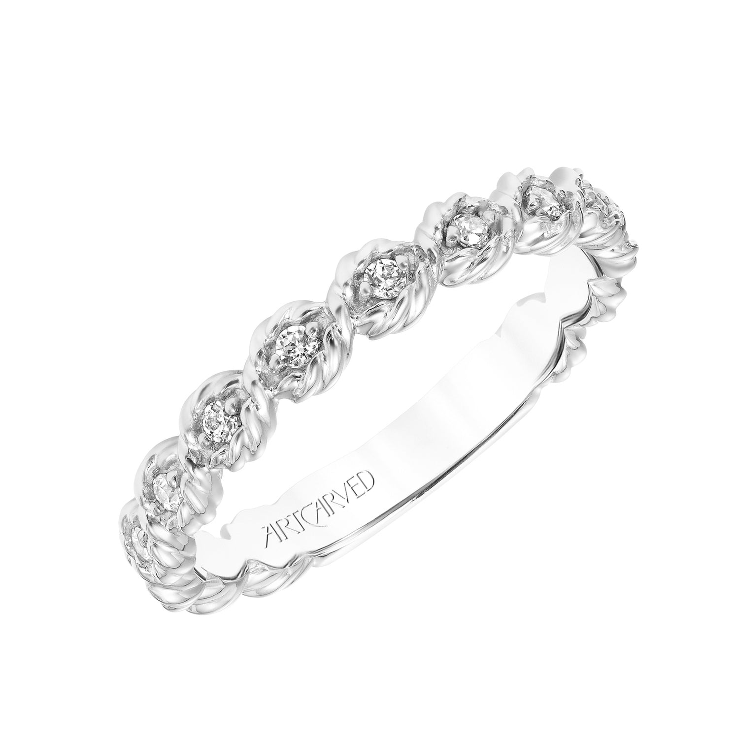 Twist Design 14K White Gold Wedding Band with 0.18 Carat Natural Diamond