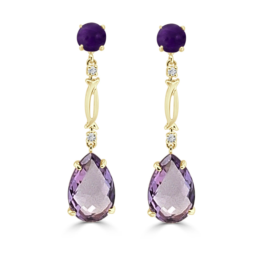 Rose Gold Amethyst Drop Earrings with 14 Karat Finish - Size 13