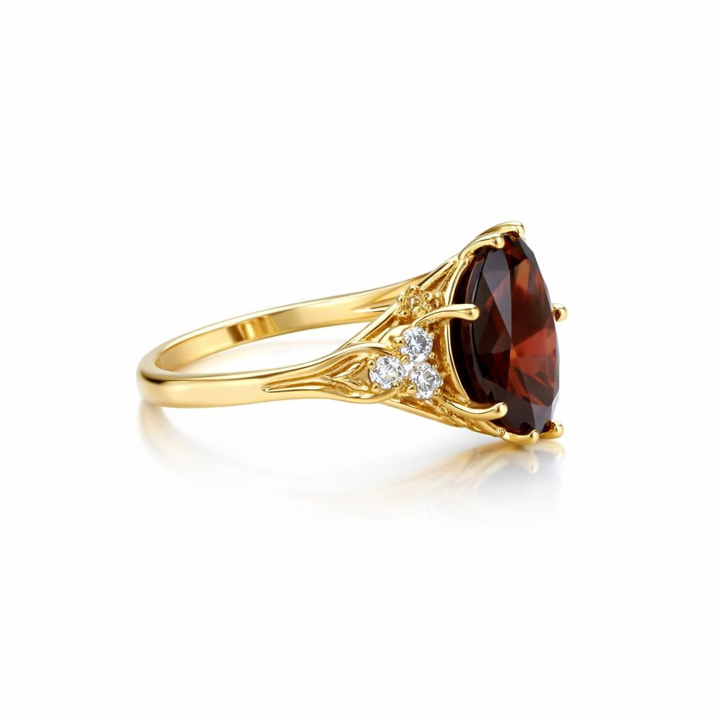 14 Karat Yellow Gold Ring with Garnet and Diamonds