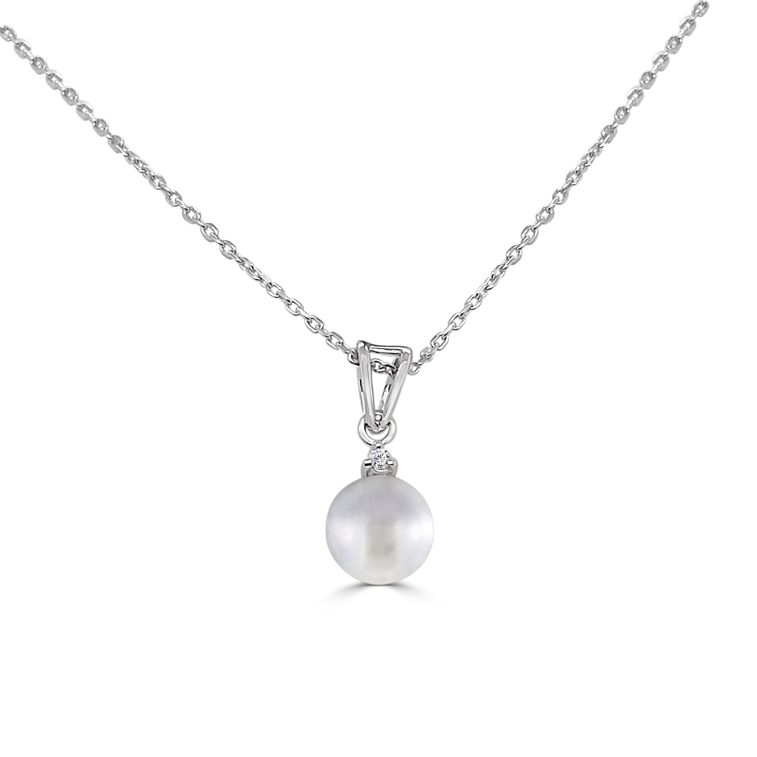14K White Gold Necklace with 7mm Pearl Pendant