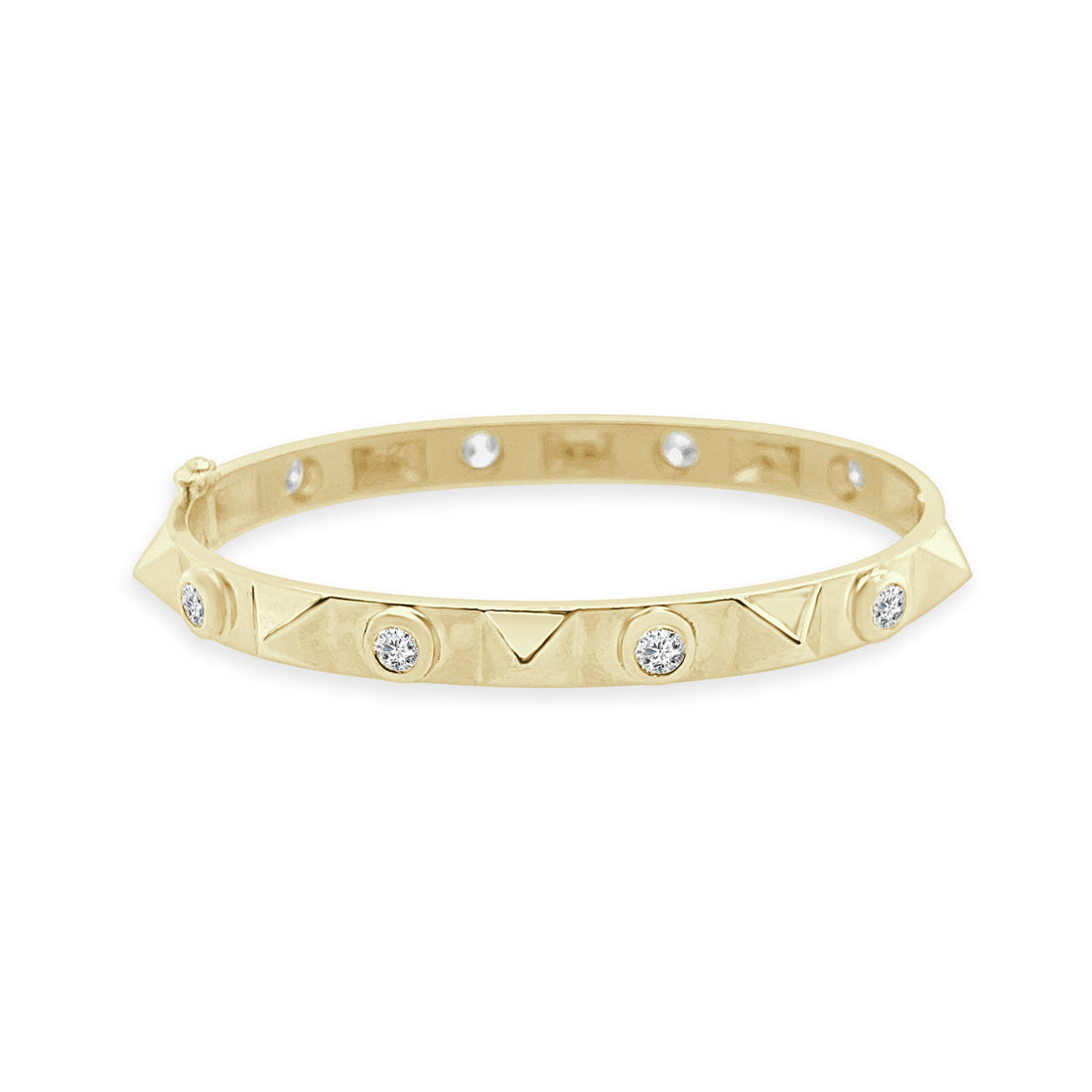 Stunning 14K Yellow Gold Studded Lab Diamond Bezel Bangle Bracelet with 2.00 Carats