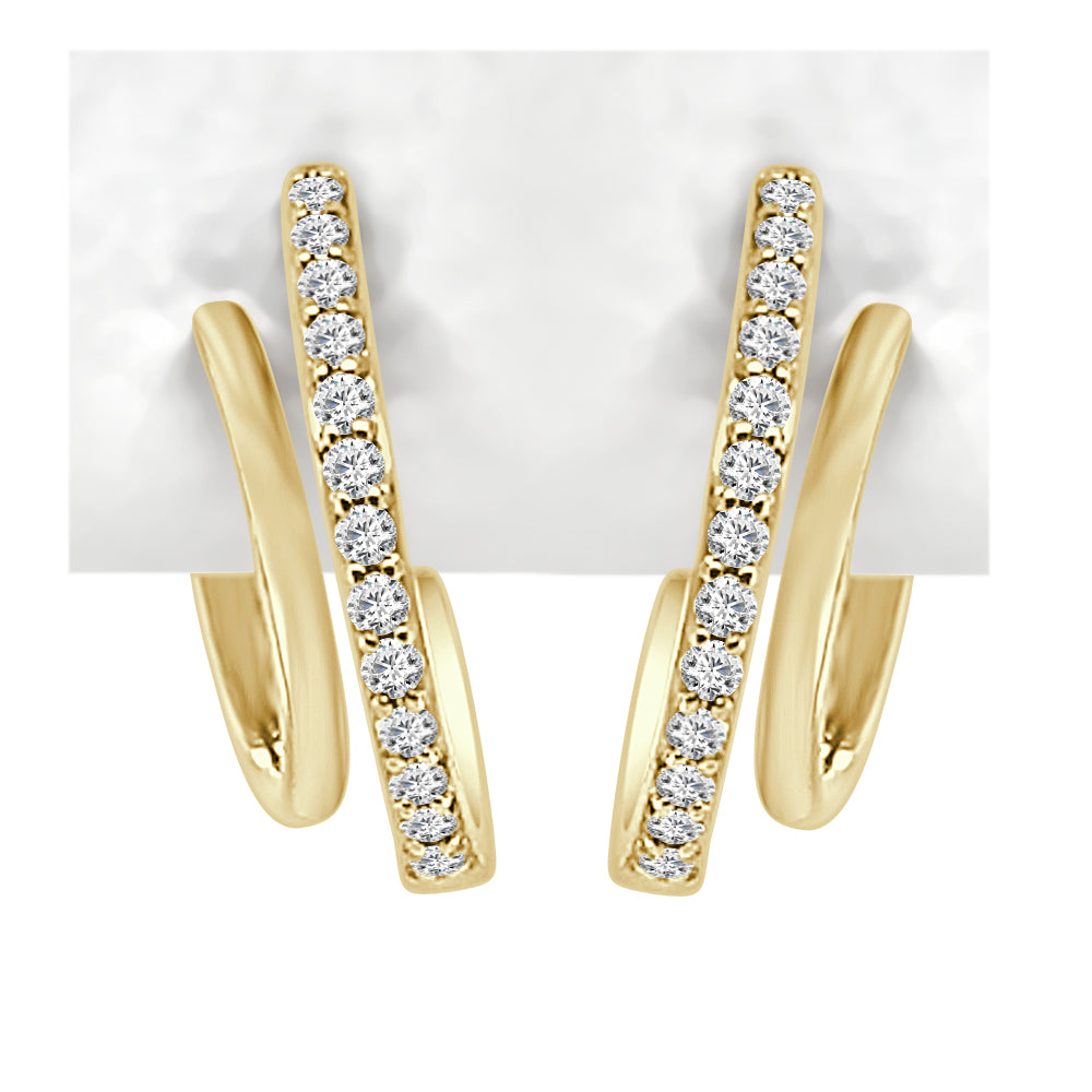 10 Karat Yellow Gold Double Hoop Earrings with Natural Diamond Accent - 0.20 Round Shape