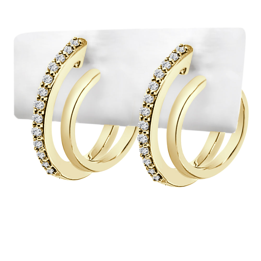 10 Karat Yellow Gold Double Hoop Earrings with Natural Diamond Accent - 0.20 Round Shape