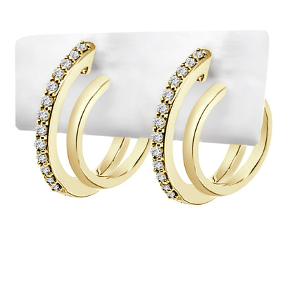 10 Karat Yellow Gold Double Hoop Earrings with Natural Diamond Accent - 0.20 Round Shape