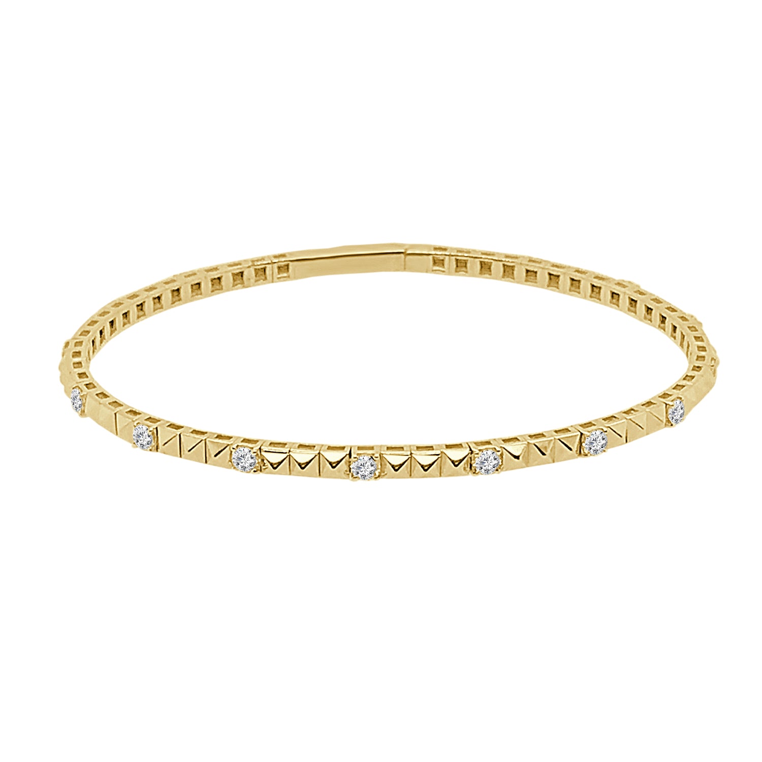 14K Yellow Gold Ridged Flex Bangle Bracelet with 0.96 ct Natural Diamond