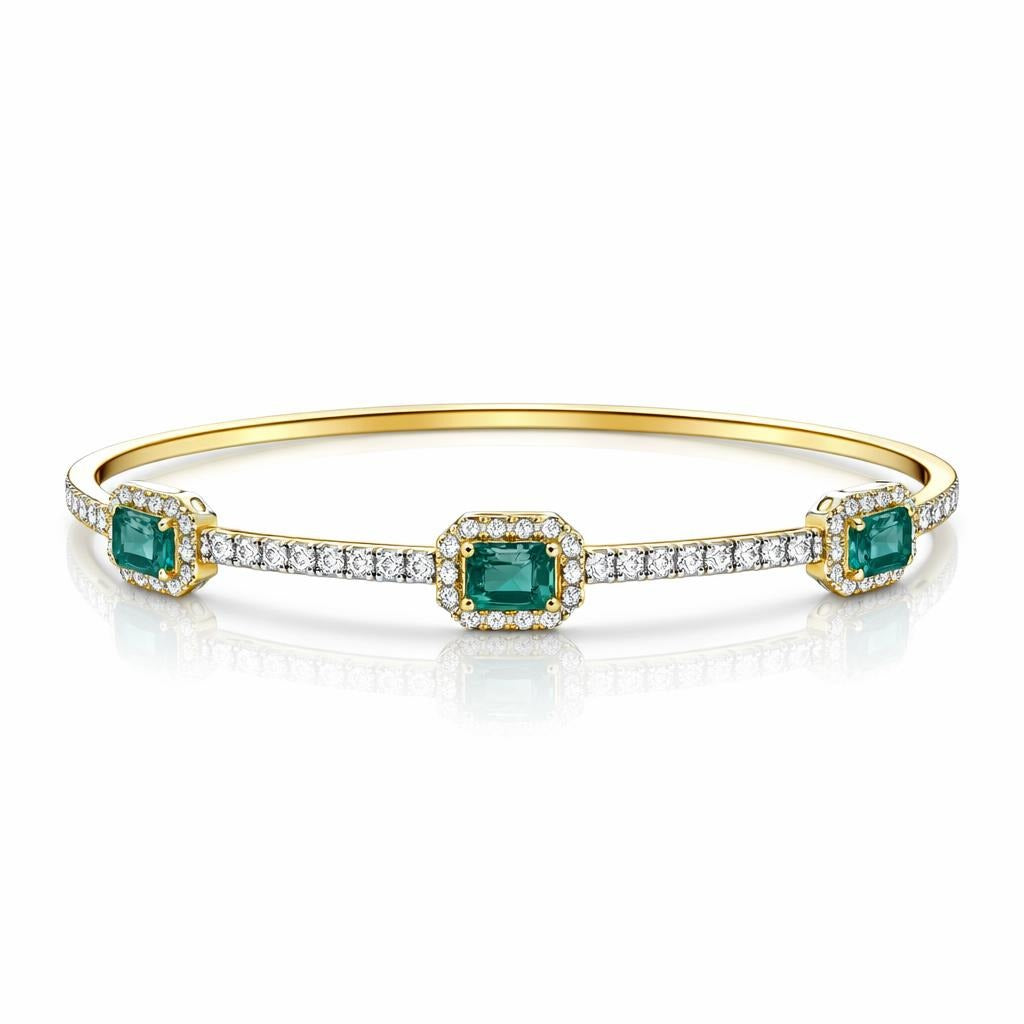 14 Karat Two-Tone Bangle with Emerald and Diamond Accents