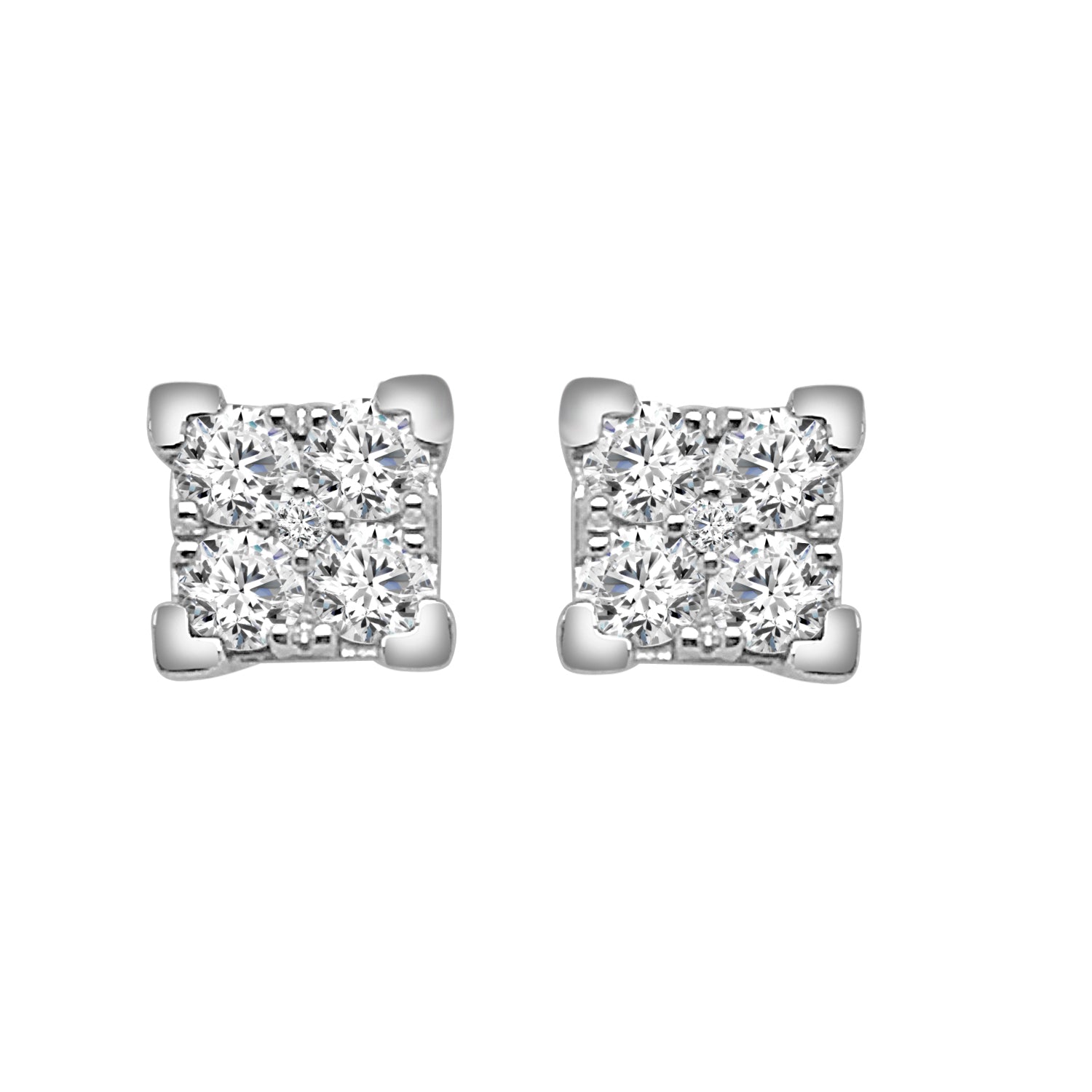 14 Karat White Gold Cluster Square Earrings with Natural Diamond 0.50 Carat