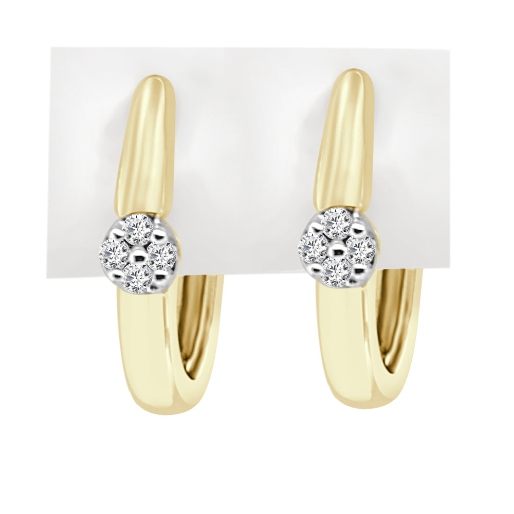 10K Yellow Gold Floral Diamond Cluster Hoop Earrings with Natural Diamonds (0.05 ct) - High Polish Finish