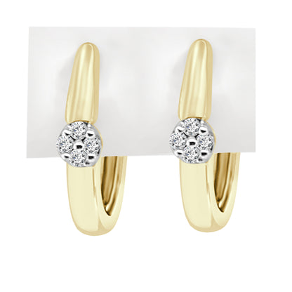 10K Yellow Gold Floral Diamond Cluster Hoop Earrings with Natural Diamonds (0.05 ct) - High Polish Finish