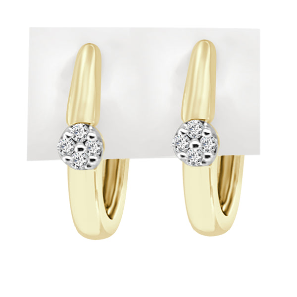 10 Karat Yellow Gold Floral Diamond Cluster Hoop Earrings with 0.05 Carat Natural Diamond - High Polish Glamour