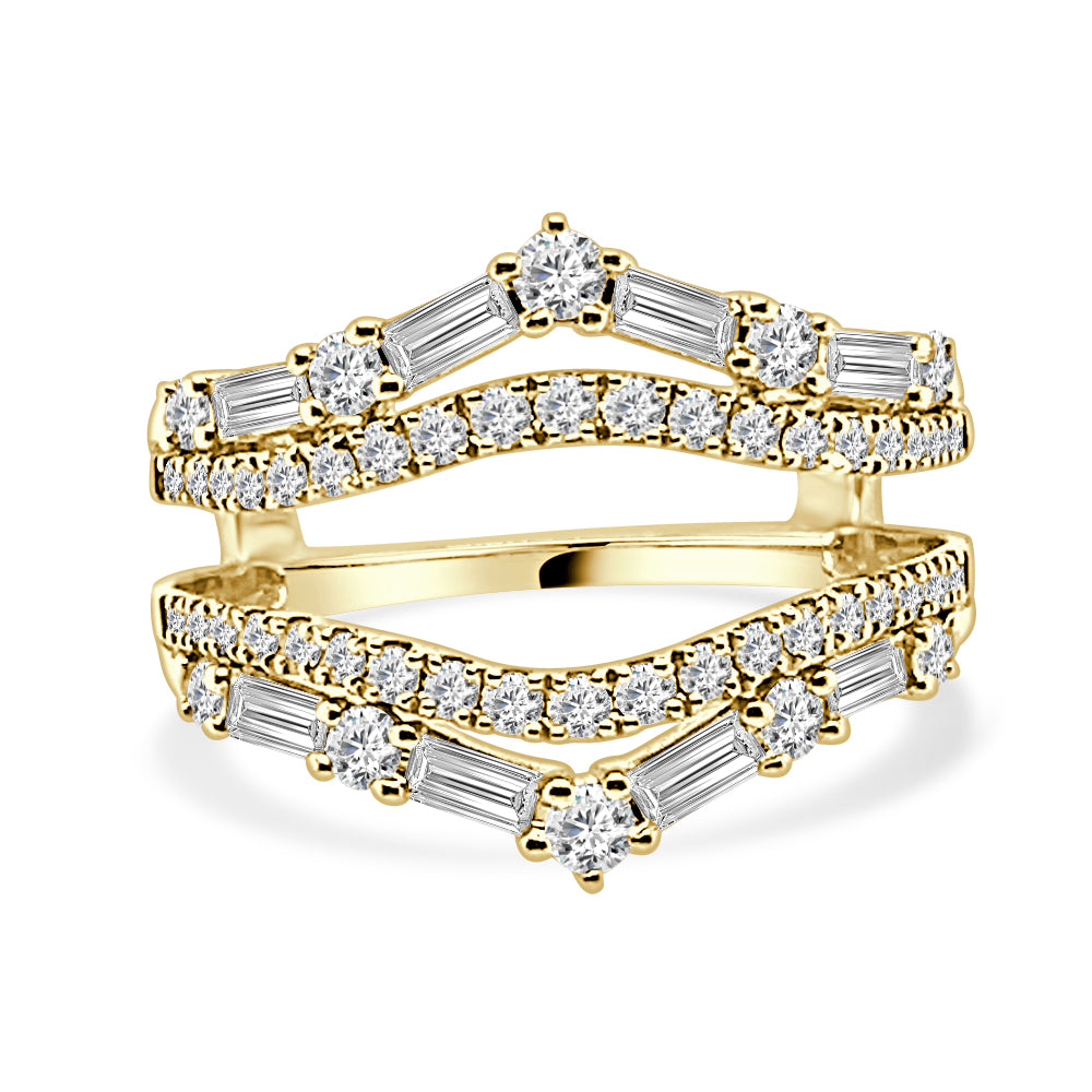 14K Yellow Gold Round and Emerald Cut Dual Band Wedding Band with 1.00ct Natural Diamond