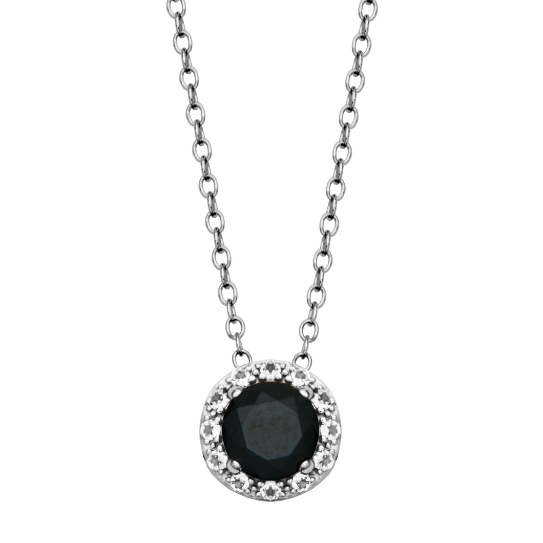Black Spinel and White Topaz Sterling Silver Necklace