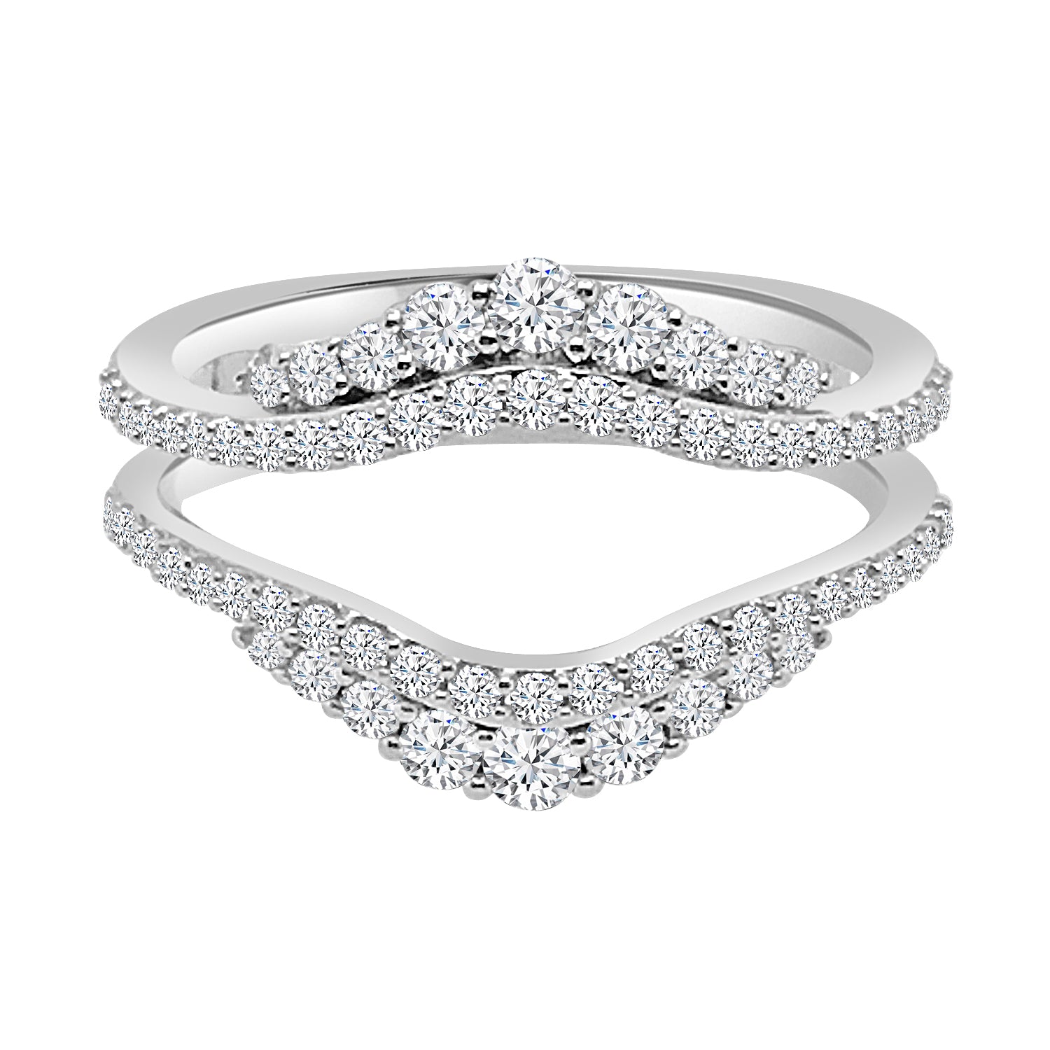 0.72 ct Natural Diamond Double Row Curved Wedding Band in 14K White Gold
