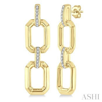 Gold Plated Sterling Silver Bold Octg Link Earrings with Natural Diamond Accent - 0.08 Carat