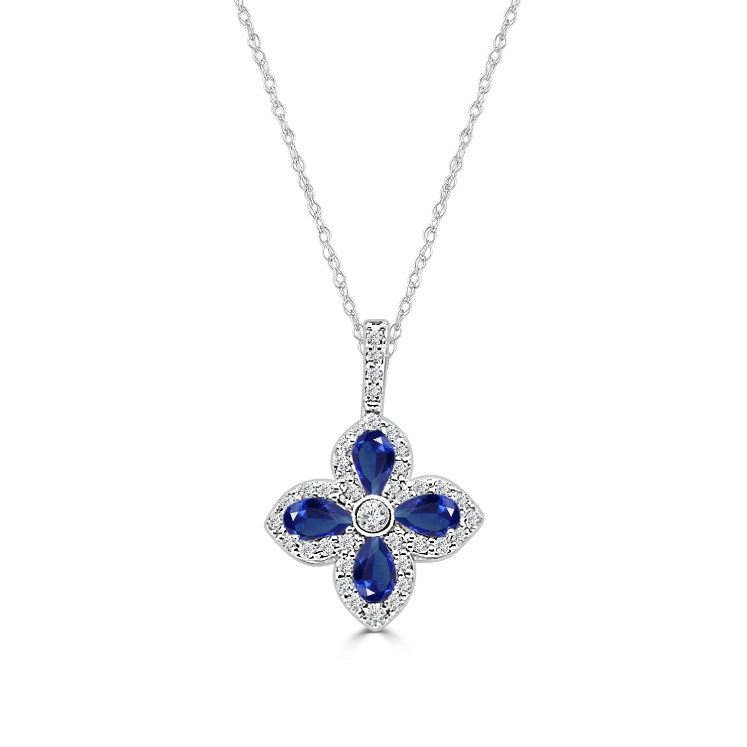 14K Yellow Gold Tanzanite and Diamond Clover Necklace with Pear-Shaped 0.85 Carat Tanzanite