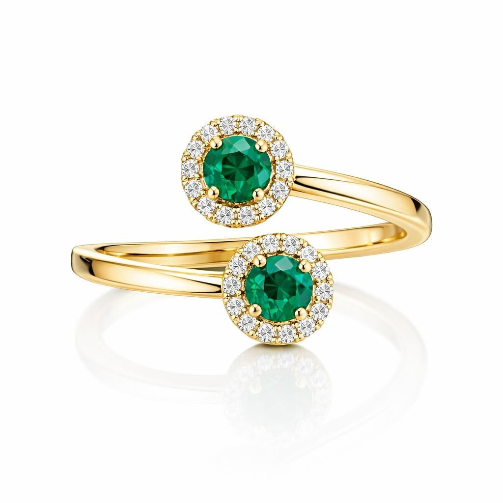 Elegant 14 Karat Yellow Gold Ring with Emeralds