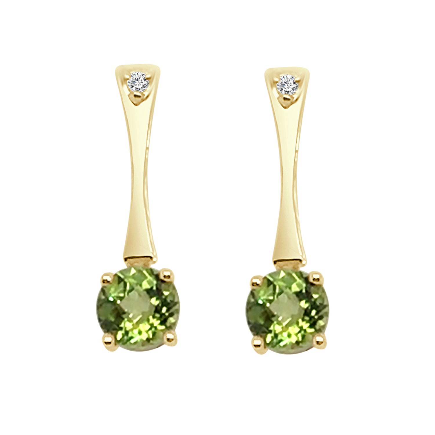 14 Karat Yellow Gold Bar Peridot Earrings - 1.20 Carats