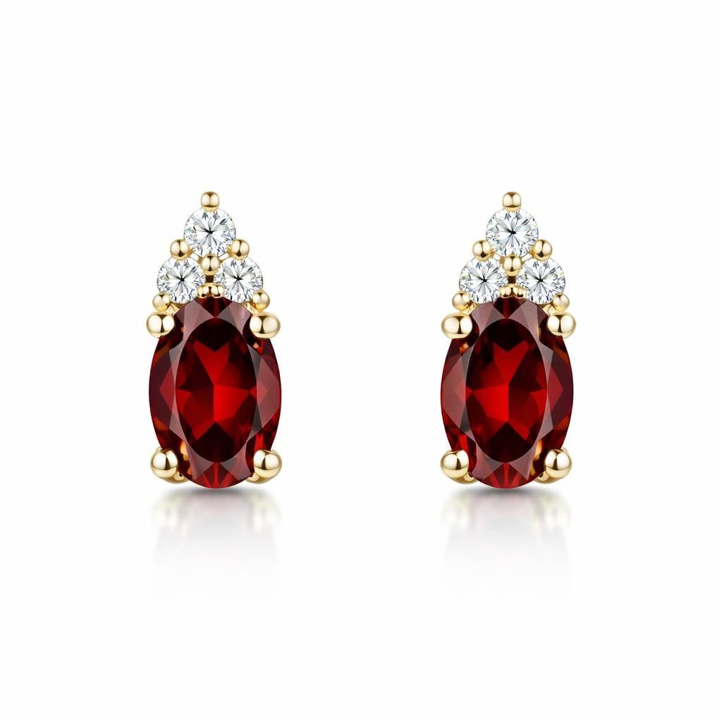 10 Karat Yellow Gold Earrings with Red Gemstones