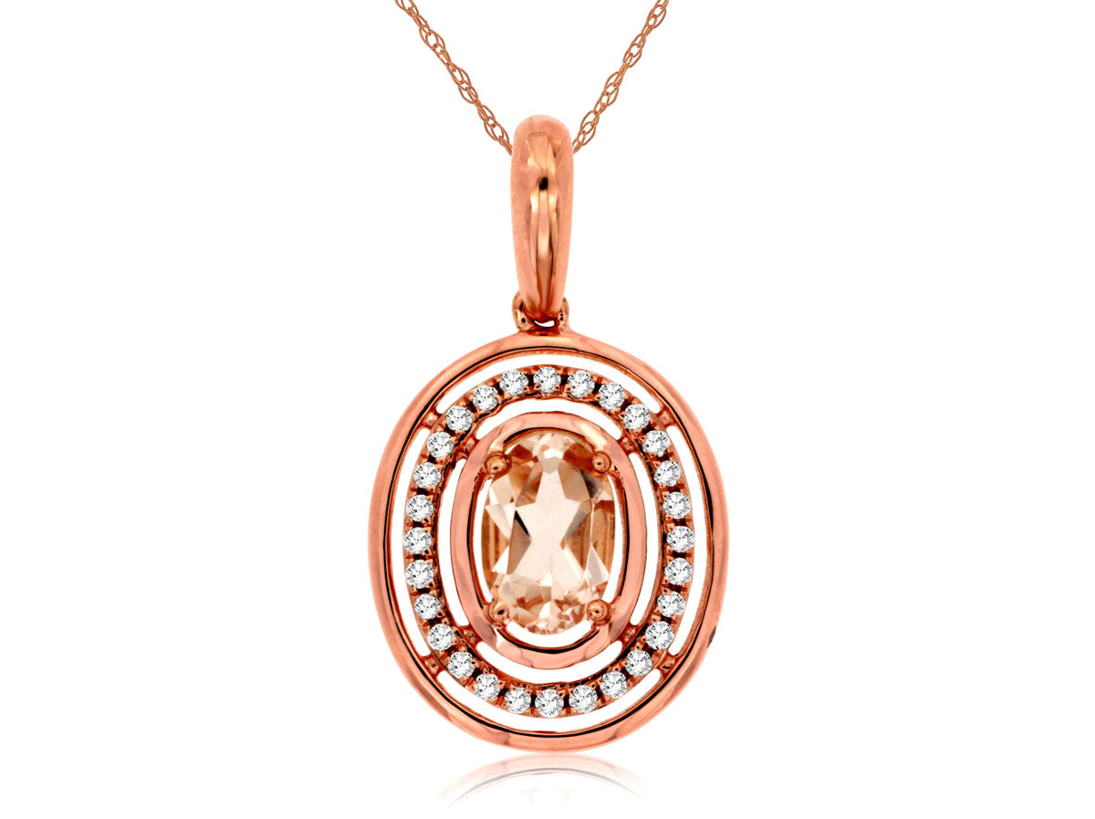 Oval Morganite and Diamond Pendant Necklace in 14 Karat Rose Gold - 0.40 Carat