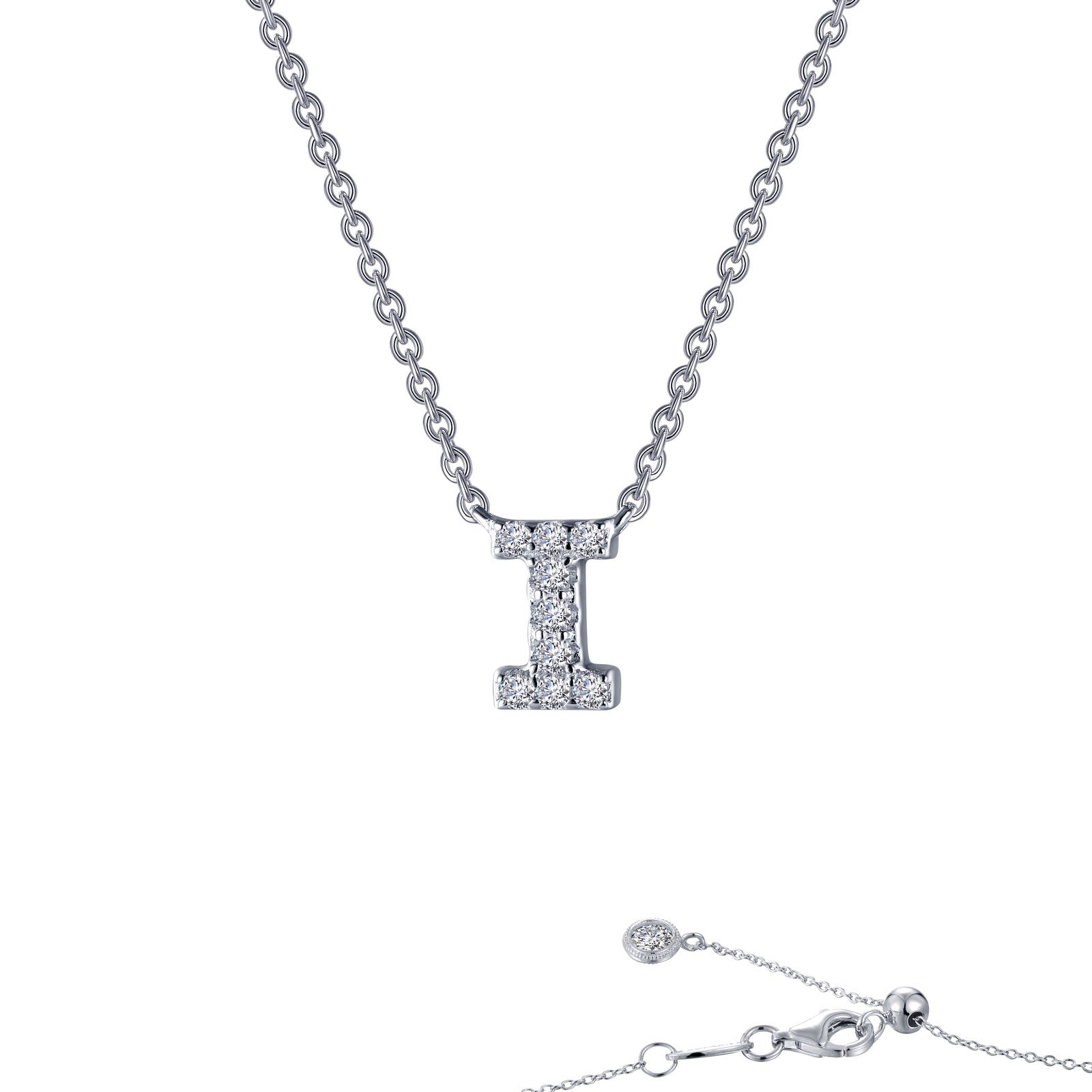 Platinum Coated Sterling Silver Initial I Necklace with Lassaire 0.31 Carat Diamond