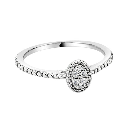 Sterling Silver Cluster Oval Engagement Ring with Natural Diamond 0.05 ct