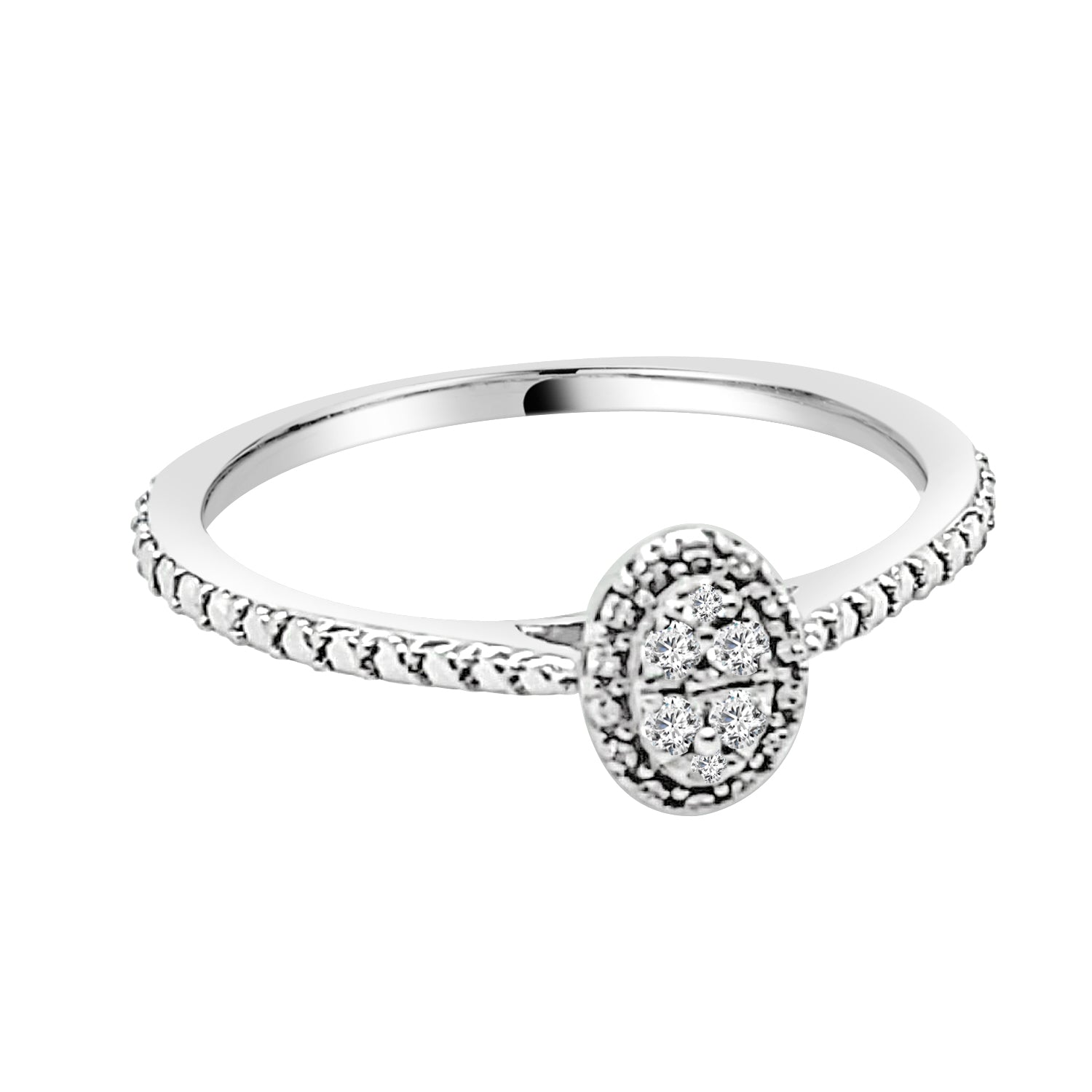 Sterling Silver Cluster Oval Engagement Ring with Natural Diamond 0.05 ct