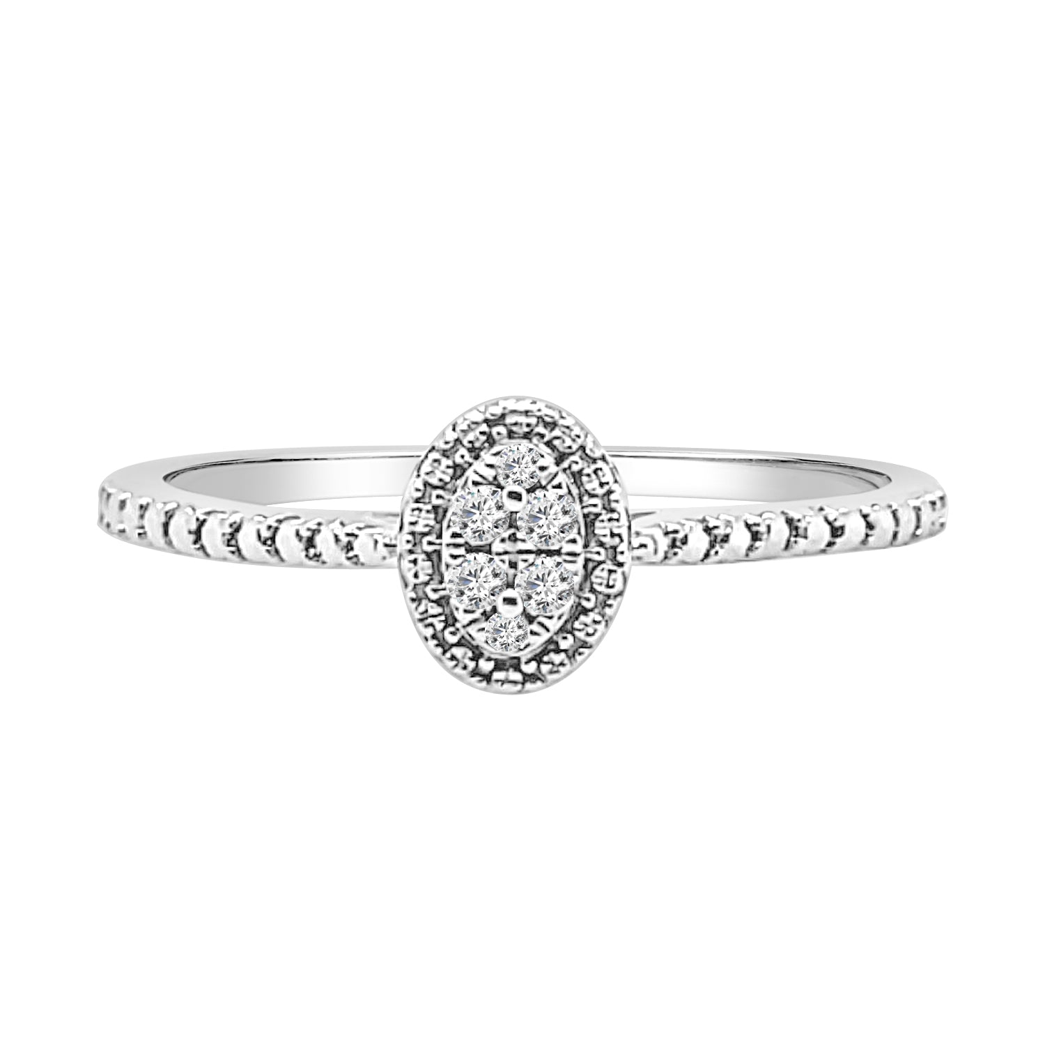 Sterling Silver Cluster Oval Engagement Ring with Natural Diamond 0.05 ct