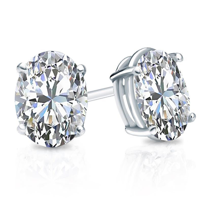 14K White Gold Oval Solitaire Stud Earrings with 2.00 Carat Lab Diamond