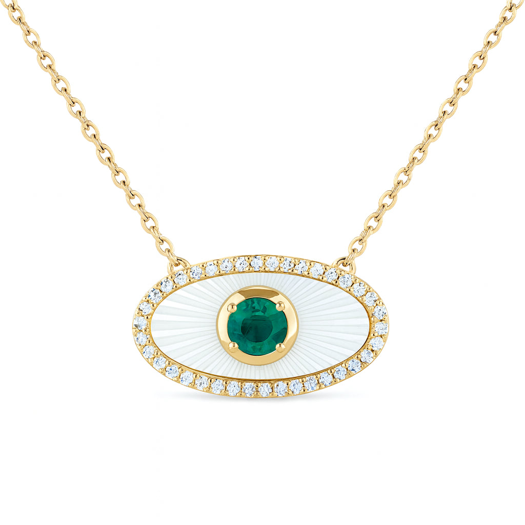 14K Yellow Gold Horizontal Oval Diamond Necklace - Round Cut 0.52 Carat