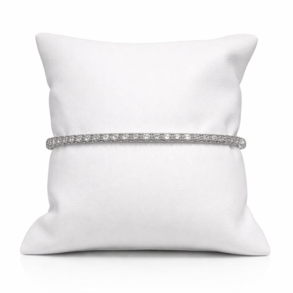 14K White Gold Round Diamond Flex Bangle Bracelet - 1 Carat