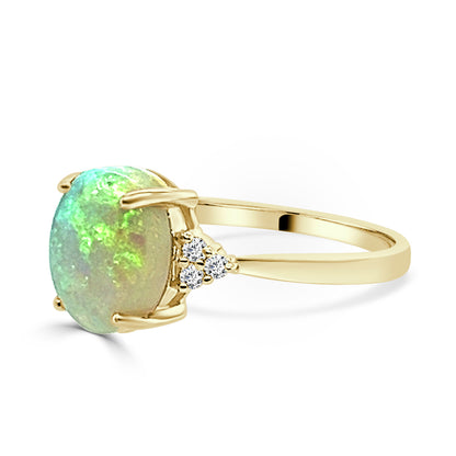 Radiant Australian White Opal Oval Ring in 14 Karat Yellow Gold - 1.65 Carats